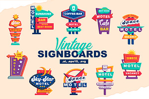 American Retro Motel Signboard Set, an Object Illustration by Lettering_Logo