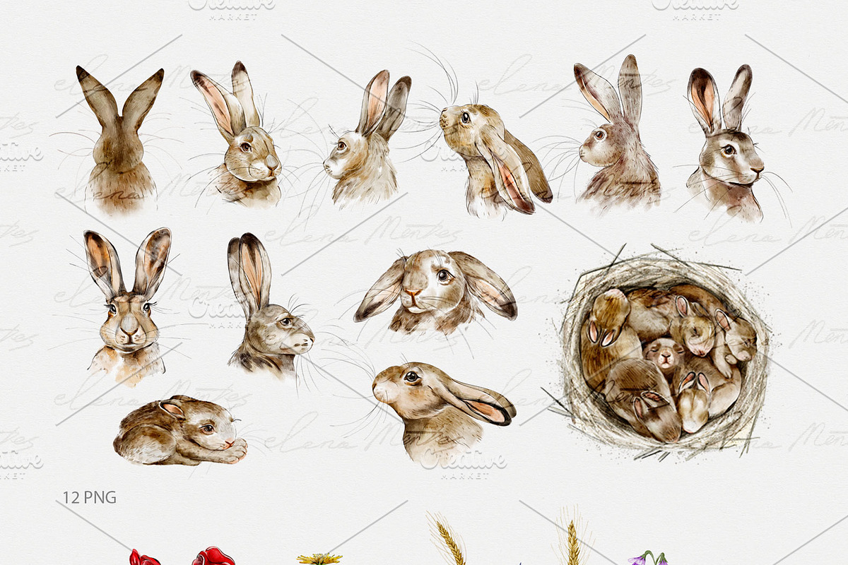 Springtime Rabbits - digital, an Animal Illustration by Elena Mentes (Photo 5 of 9)