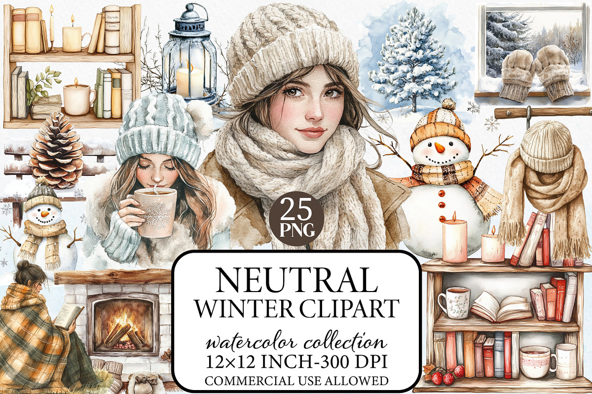 Watercolor Neutral Winter Clipart, an Illustration by Libby Wishes (Photo 1 of 8)