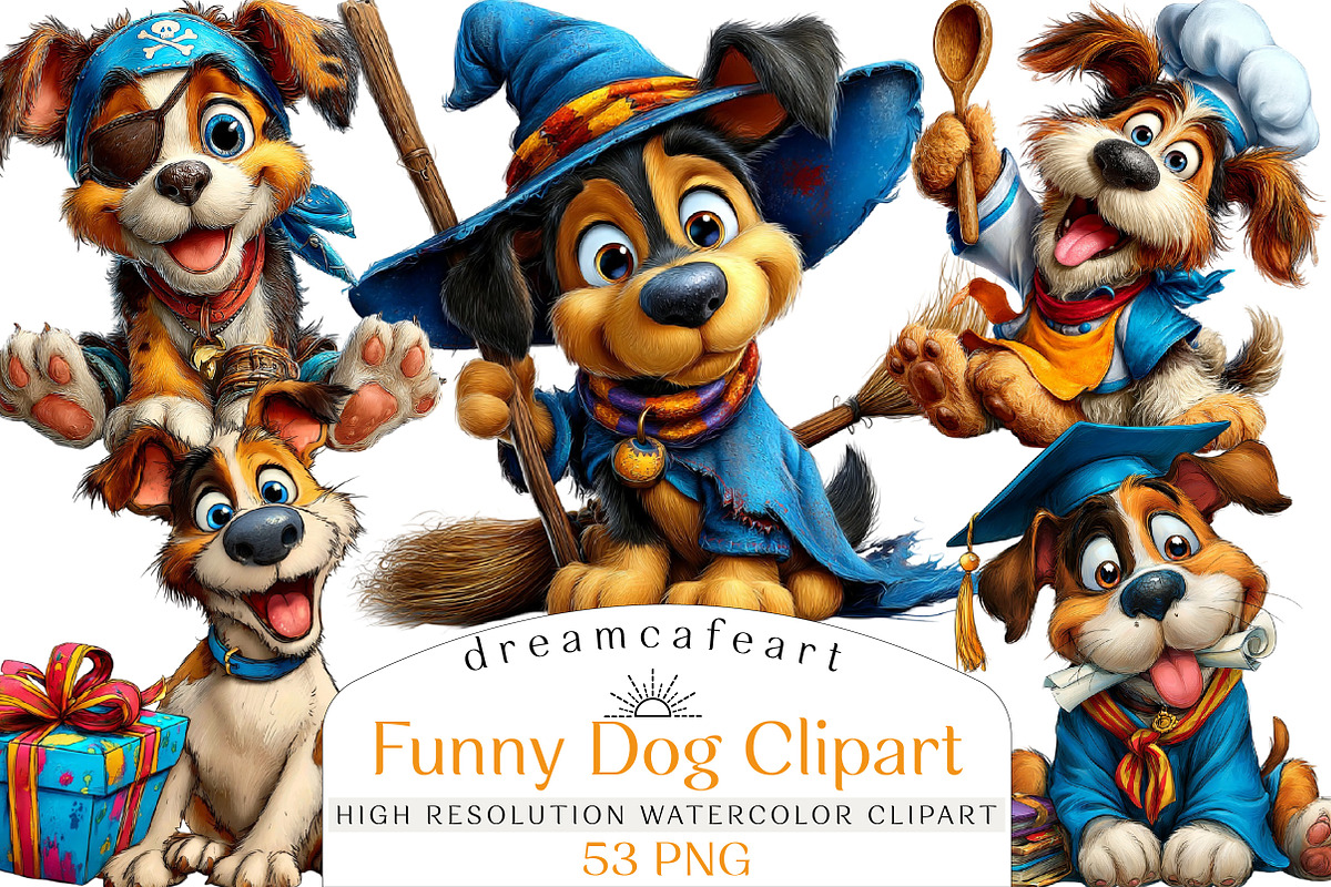 Funny Dog Clipart Bundle, an Illustration by DreamCafeArt (Photo 1 of 8)