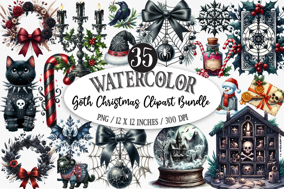 Goth Christmas Bundle, an Illustration by Designking (Photo 1 of 5)