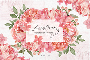 LivingCoral Watercolor Flowers