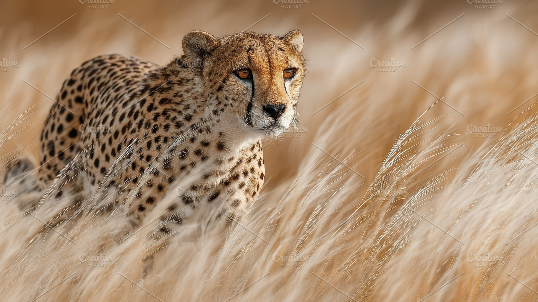 Cheetah in Tall Golden Grass Wild Ca, a Photo by Pixeness Studio
