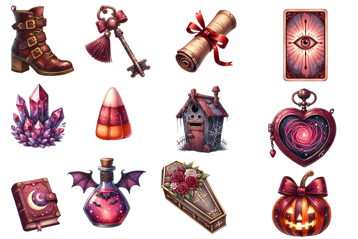 Watercolor Burgundy Halloween Clipar, an Illustration by Designworld (Photo 3 of 6)