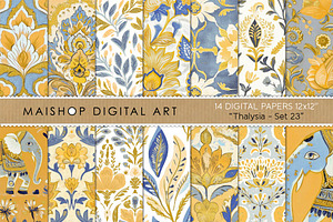 Yellow Blue Block Print Paper