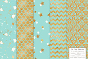 Aqua Gold Foil Digital Papers, a Pattern Graphic by Amanda Ilkov (Thumbnail 4 of 4)