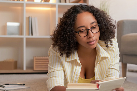 Reading student book study woman learning home, a Person Photo by Photo Drive Studio