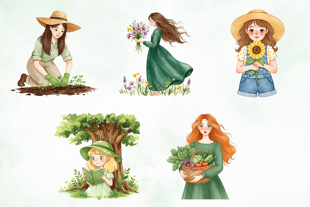 Garden Girl Clipart Set, an Illustration by Creative Art (Photo 2 of 9)