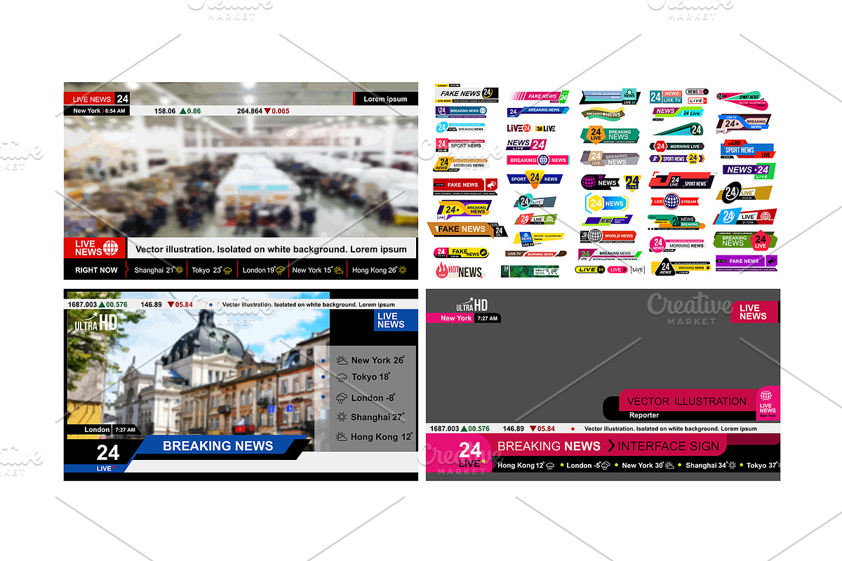 Set of TV news bars., an Outline Icon by Vector photo shop (Photo 3 of 4)