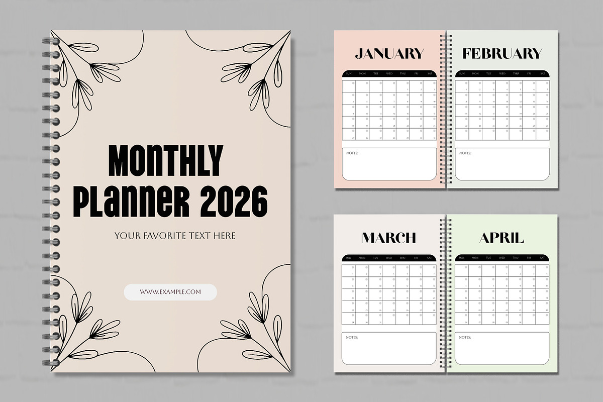 Minimal Monthly Planner 2026, a Stationery Template by MightyDesign (Photo 1 of 7)