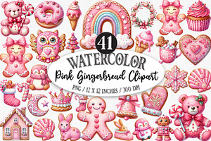 Watercolor Pink Gingerbread Clipart, an Illustration by Designking