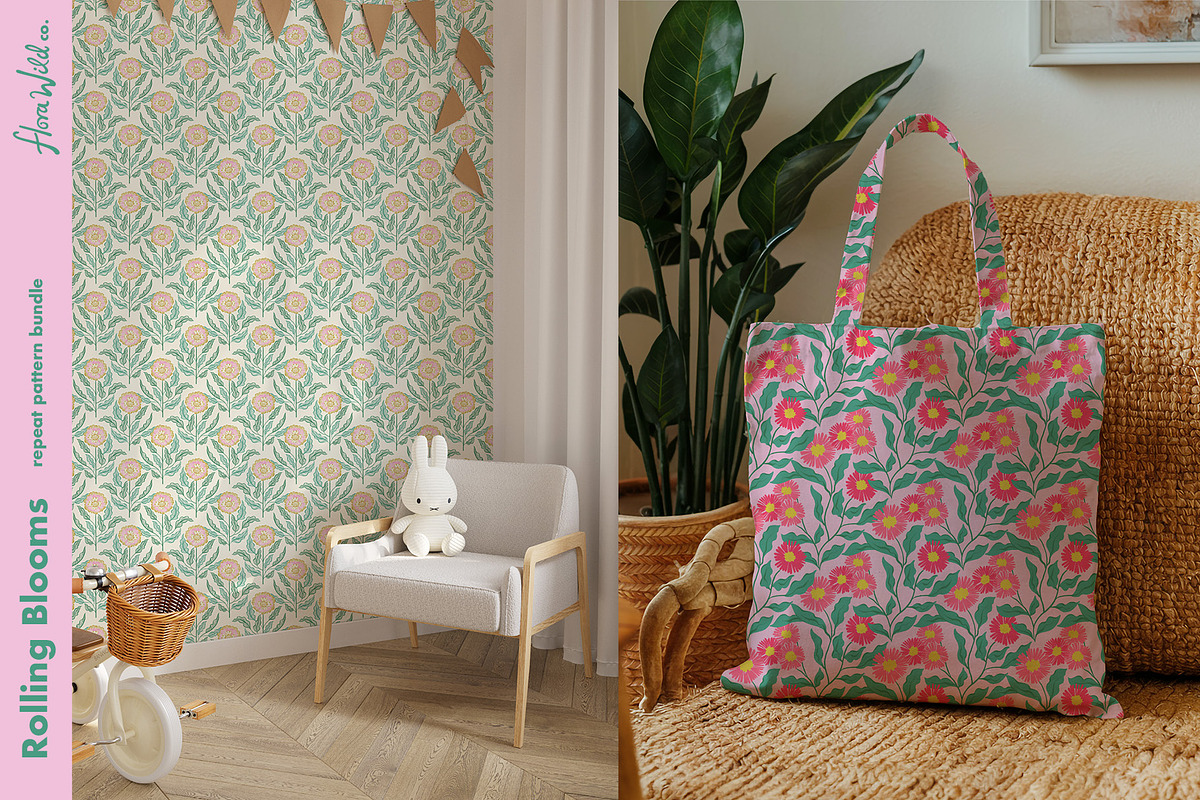 Rolling Blooms seamless patterns, a Pattern Graphic by Flora Wild Designs (Photo 3 of 5)