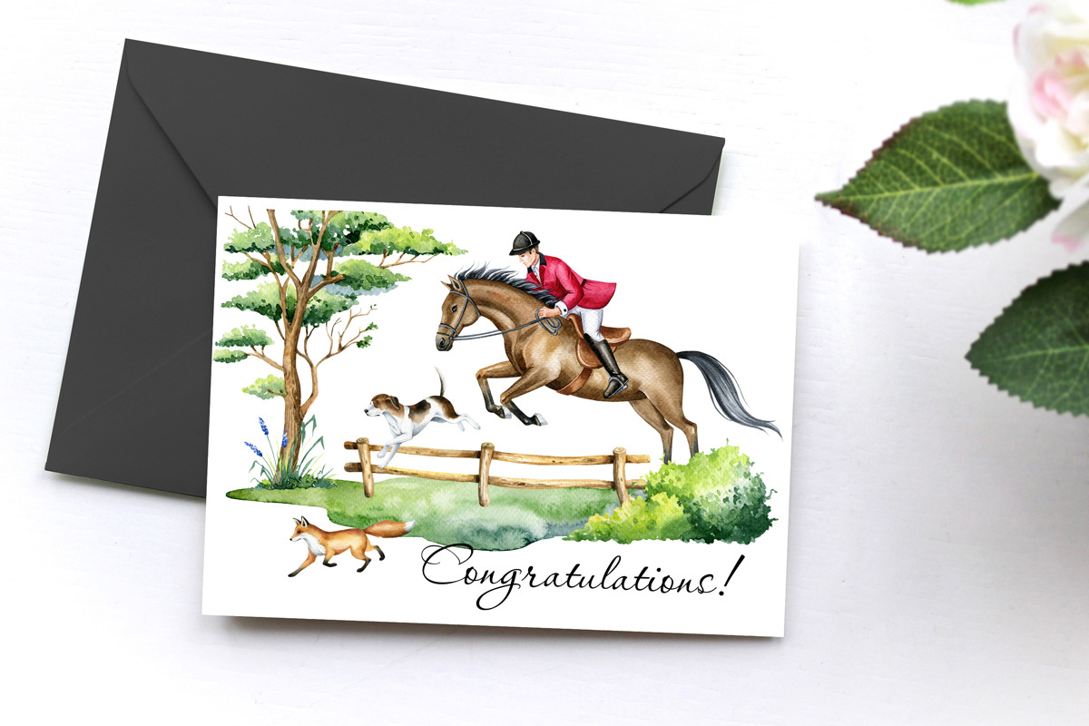 Fox Hunting watercolor clipart, an Animal Illustration by SimpleWishesArt (Photo 5 of 7)