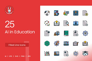 25 AI in Education Filled Line Icons, an Icon by IconBunny