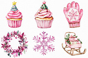 Watercolor Pink Christmas Clipart, an Illustration by Craft Nest (Thumbnail 5 of 6)