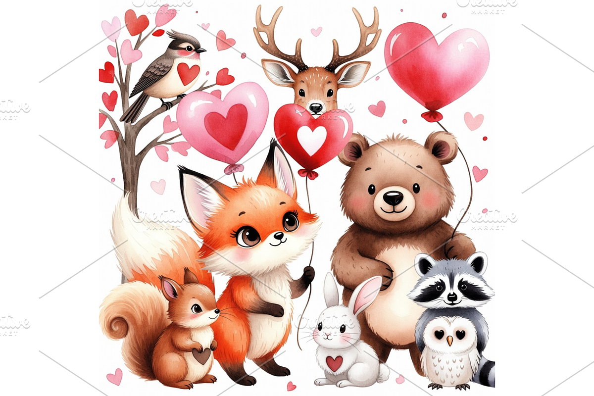 Whimsical Woodland Valentine Clipart, a Seasonal Illustration by Creative design (Photo 5 of 7)