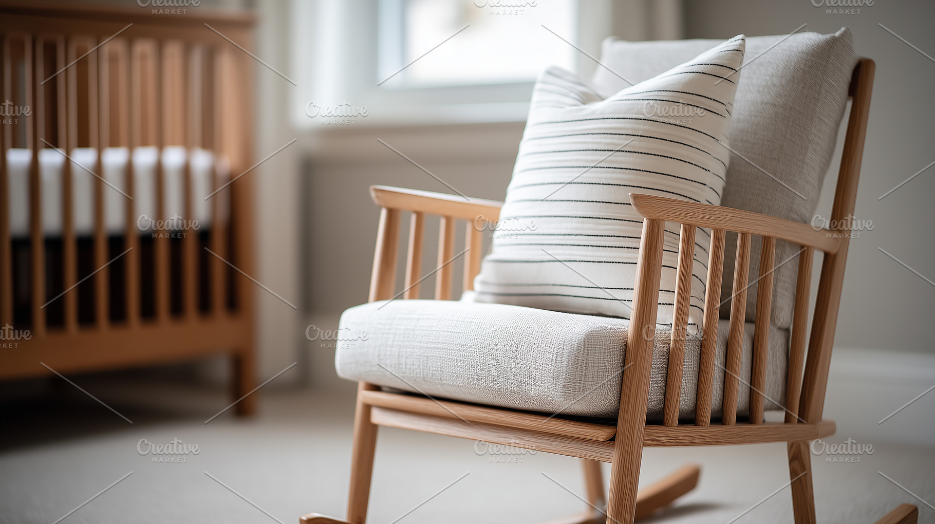 Wooden rocking chair with pillow, an Architecture Photo by MistyDay