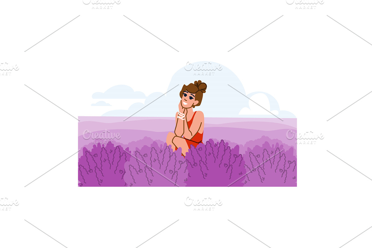 Young woman relaxing in a lavender, an Illustration by pikepicture