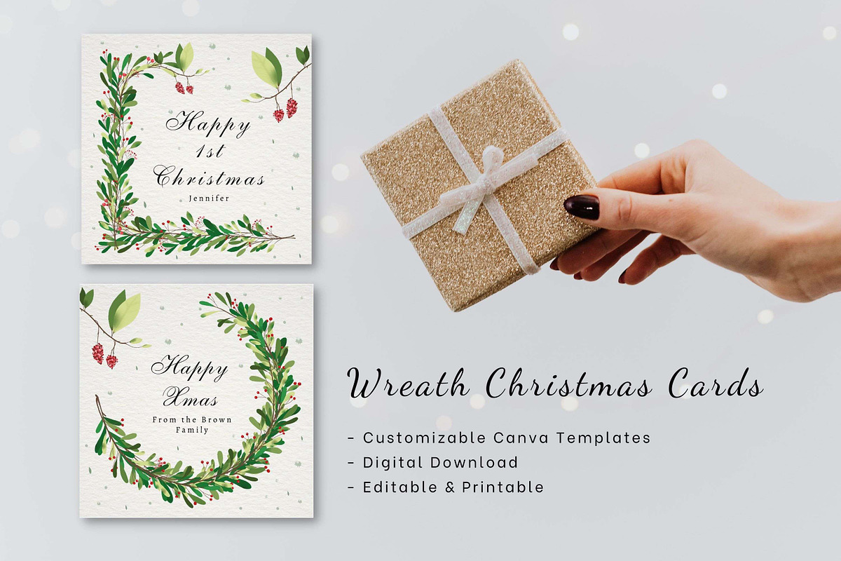 8 Wreath Christmas Cards Canva, a Card Template by 3Motional (Photo 4 of 11)