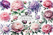 Pink & Purple Peony Flowers Clipart, an Illustration by Designking (Thumbnail 1 of 4)
