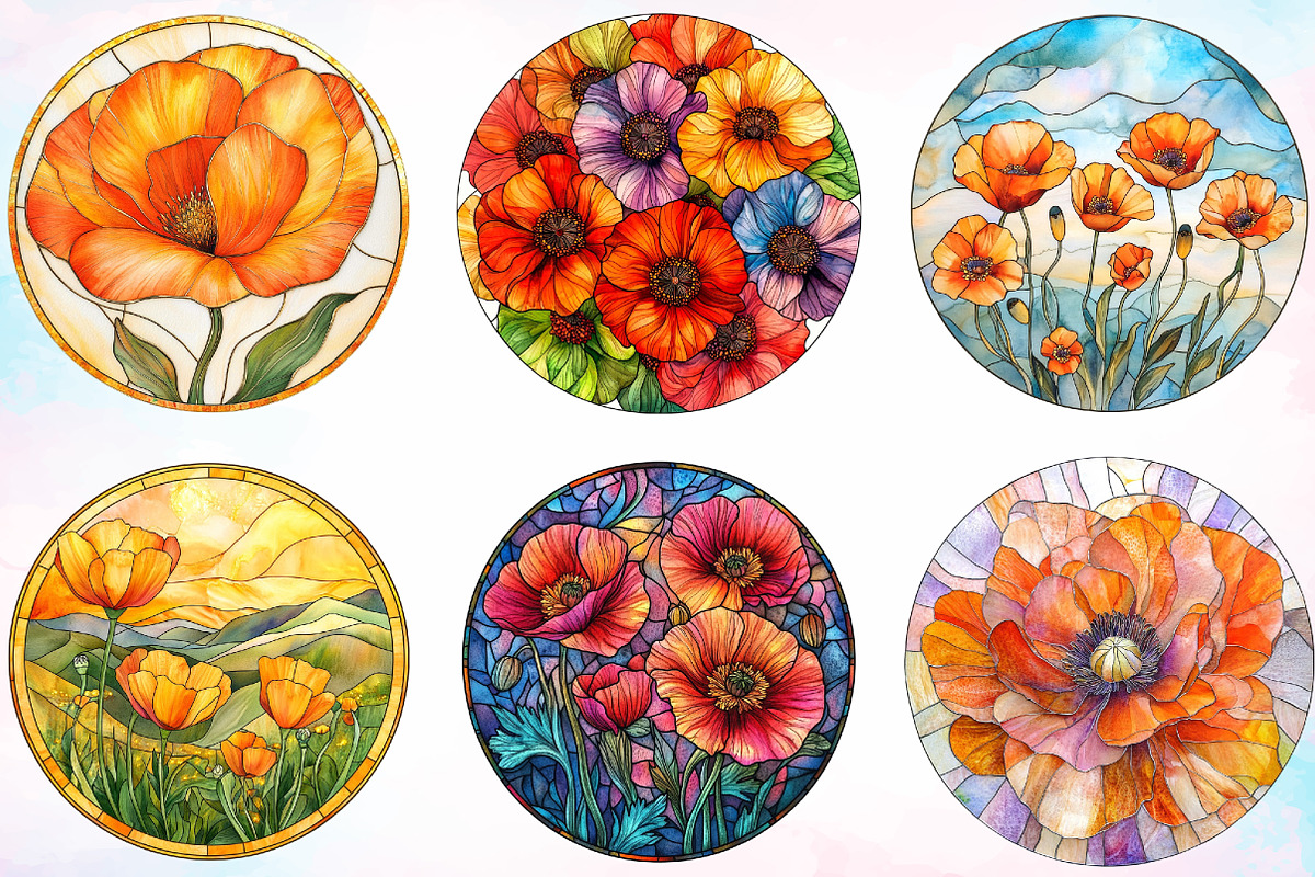 Round Stained Glass California Poppi, an Illustration by Canvas Craft (Photo 3 of 5)