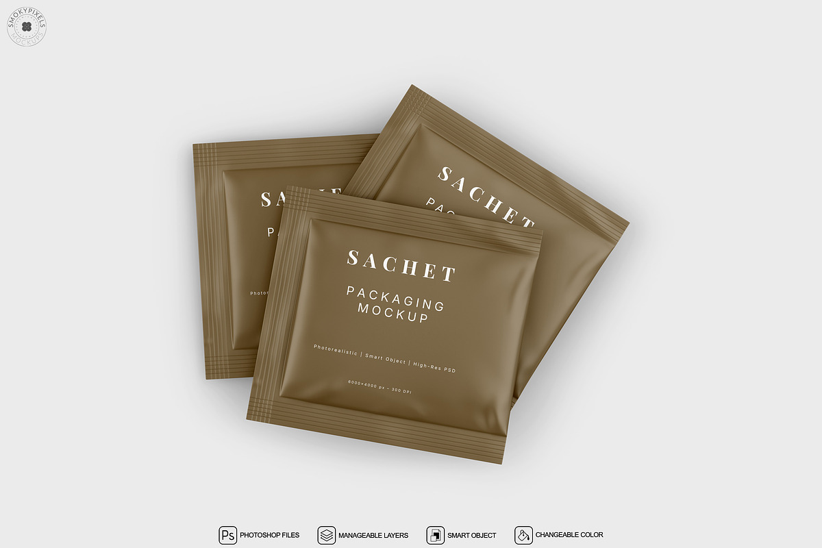 Sachet Mockups, a Packaging Mockup by SmokyPixels (Photo 4 of 6)