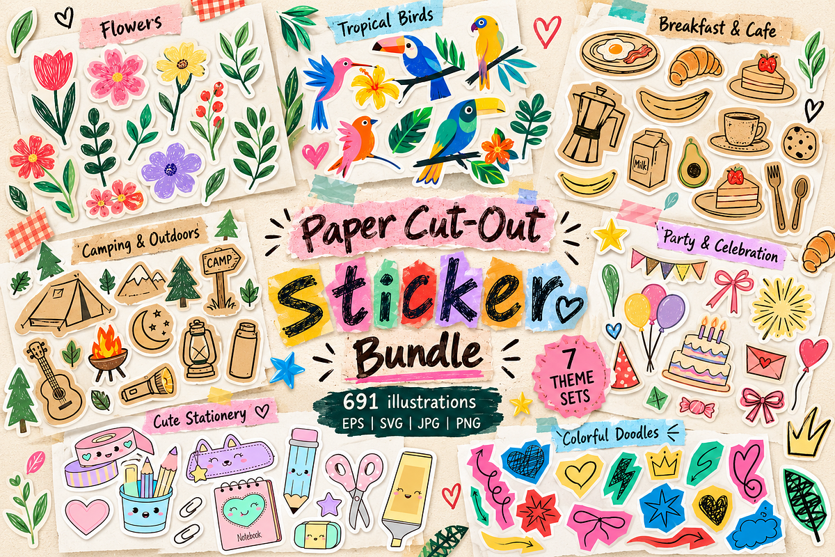 Paper Cut-Out Scrapbook Bundle, a Decorative Illustration by Anna Studio (Photo 3 of 28)