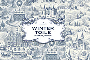 Winter Xmas Toile Seamless Patterns, a Pattern Graphic by Marie T (Thumbnail 1 of 6)