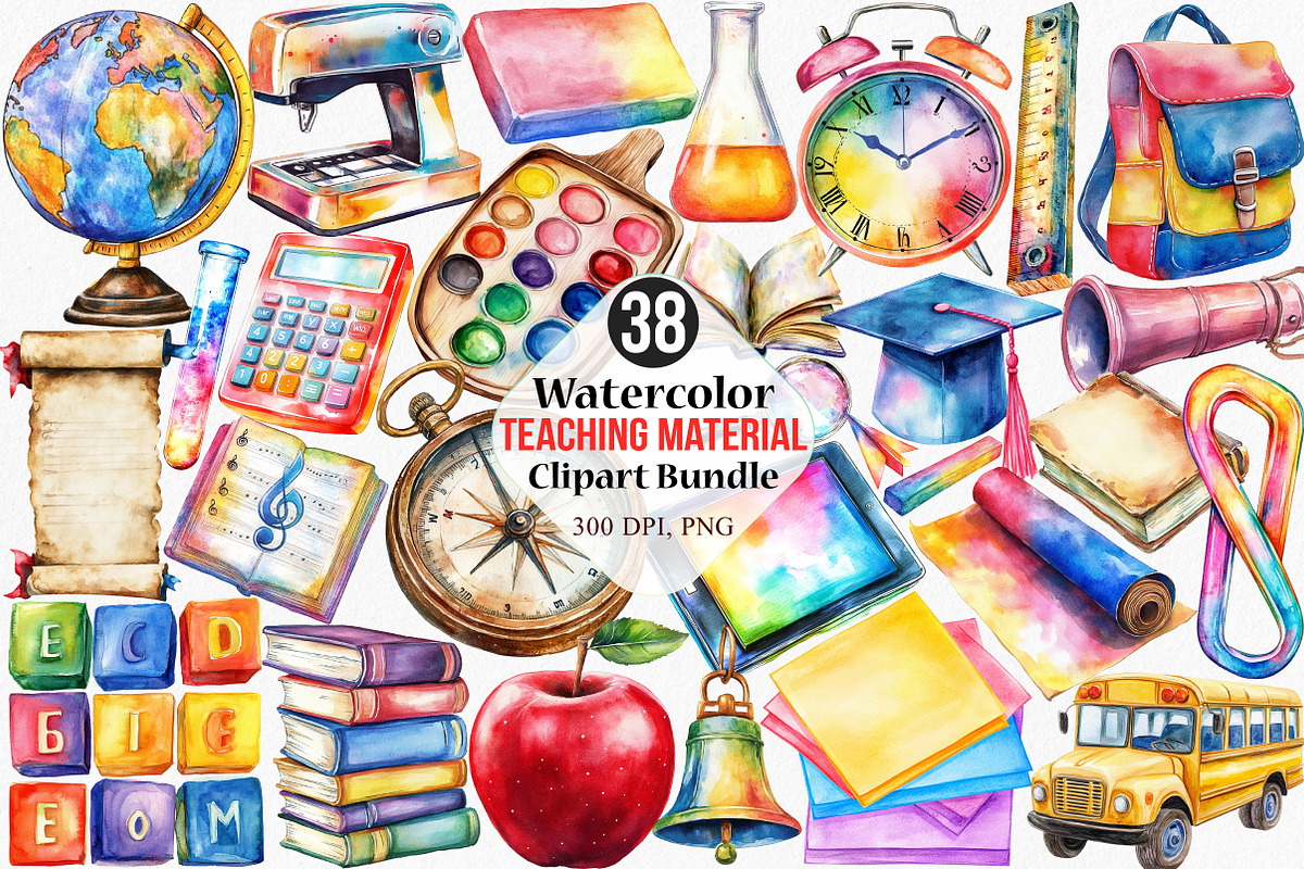 Watercolor Teaching Material Clipart, an Illustration by Canvas Craft (Photo 1 of 7)