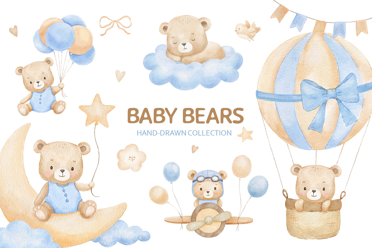 Watercolor teddy bear for nursery, an Animal Illustration by ElenaPlatovaArt (Photo 1 of 12)