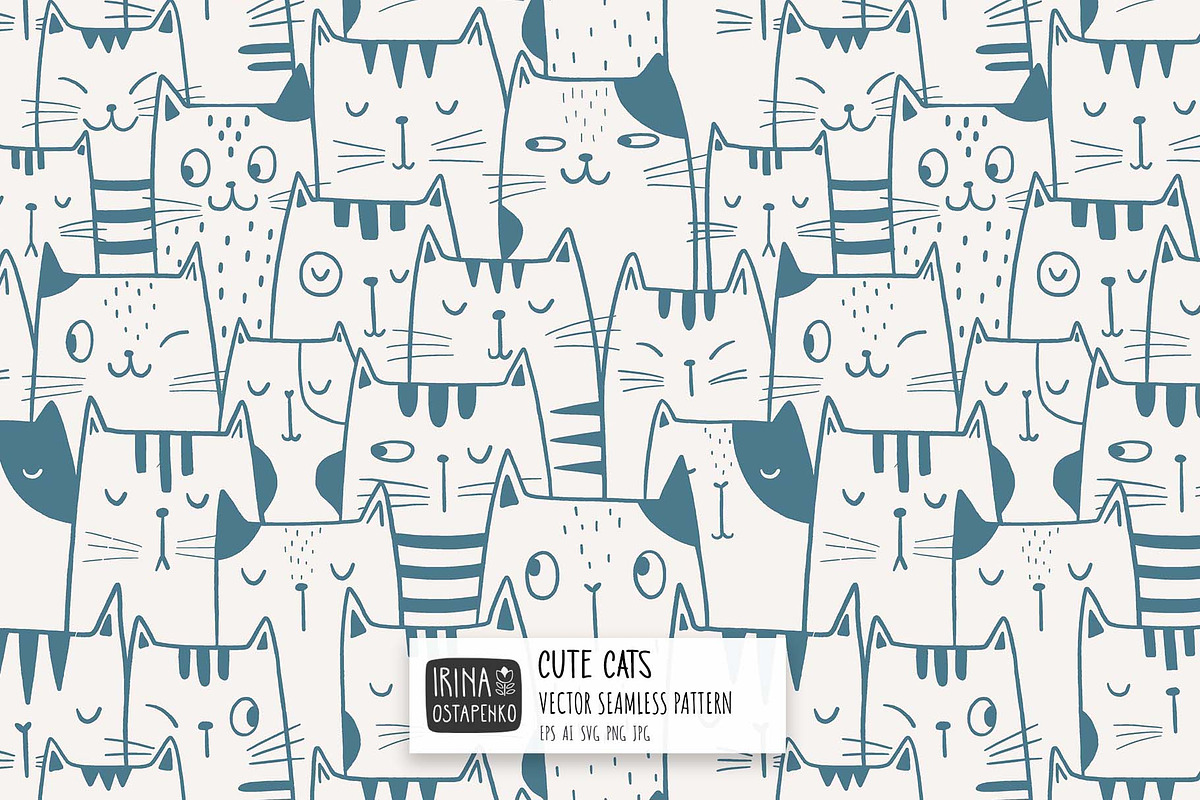 Cute Cats Seamless Pattern, a Wallpaper Graphic by Irina Ostapenko (Photo 1 of 5)