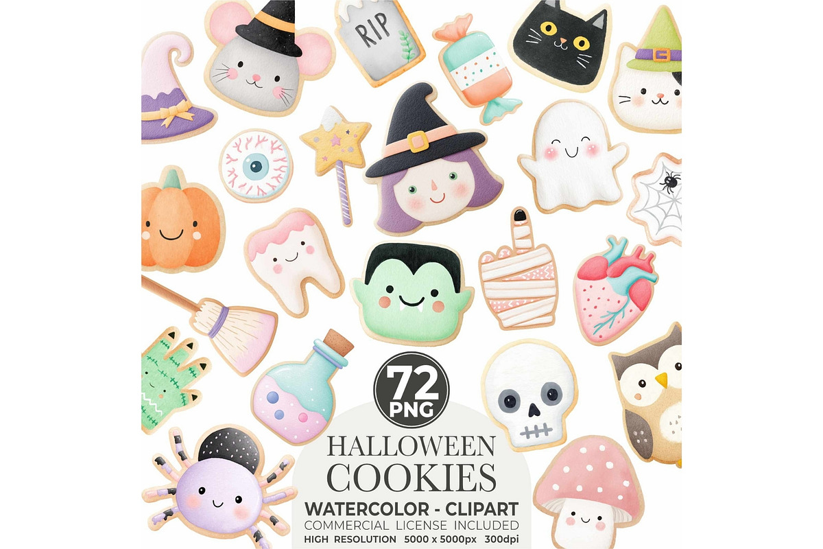Halloween Cookie Clipart: Watercolor, an Illustration by CharmClipart (Photo 1 of 8)