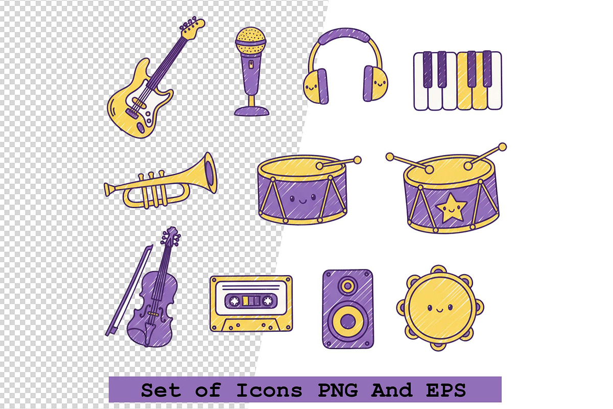 Set of music icons in hand drawn, an Icon by one-touch