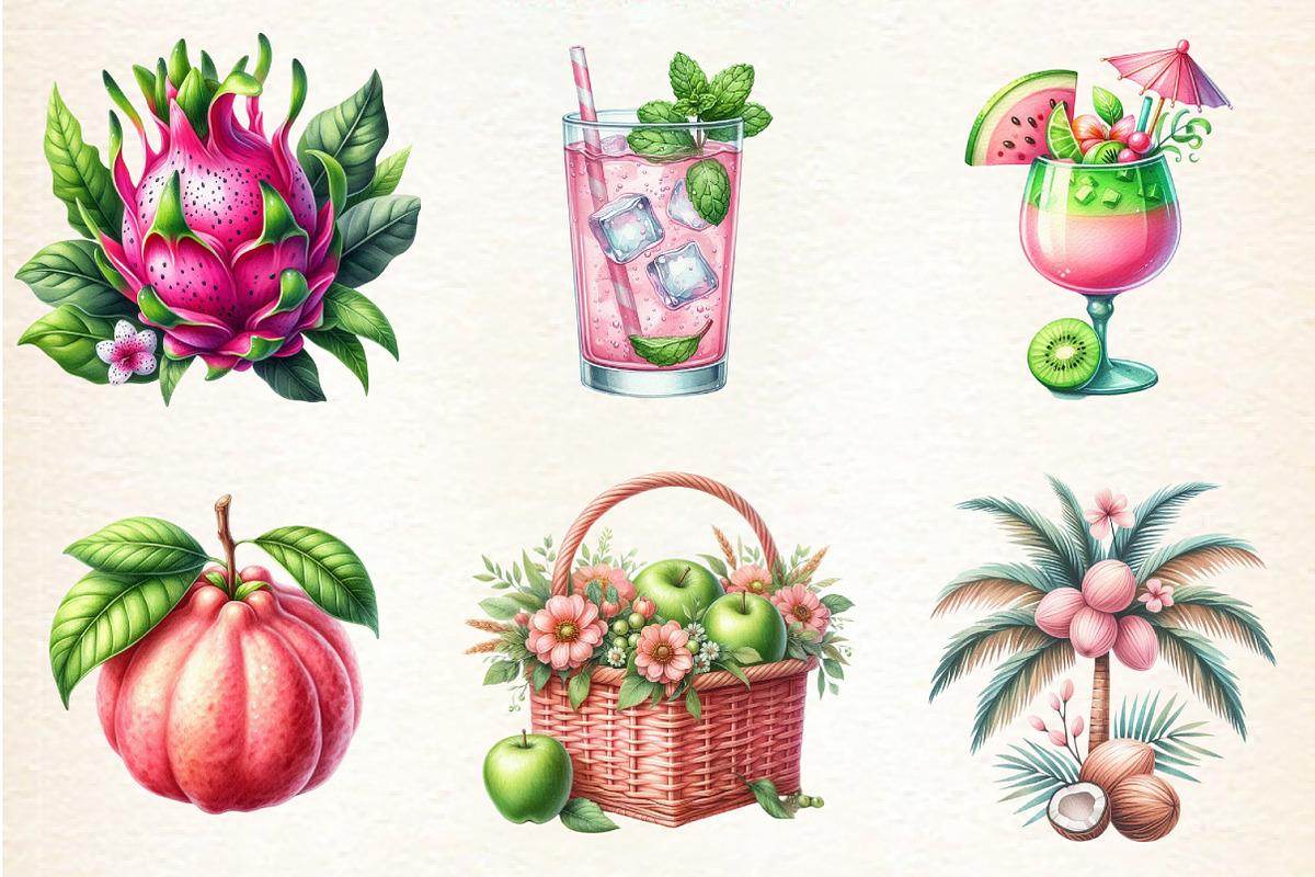 Pink and Green Summer Clipart, an Illustration by DreamArtGraphic (Photo 4 of 4)