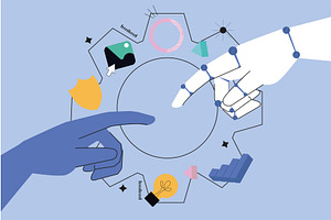 AI hands concept in the flat cartoon