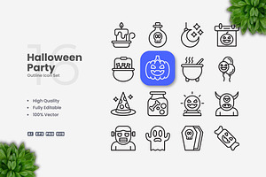 Halloween Party Outline Icons, an Icon by Upnowgraphic