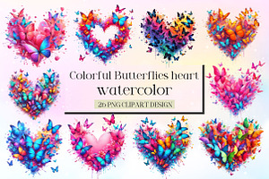 Colorful Butterflies Heart Clipart