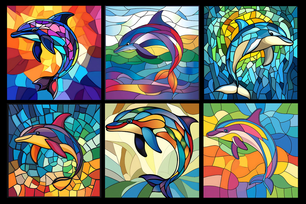 Stained Glass Dolphin Coloring Pages, an Animal Illustration by protabsorkar11 (Photo 2 of 6)