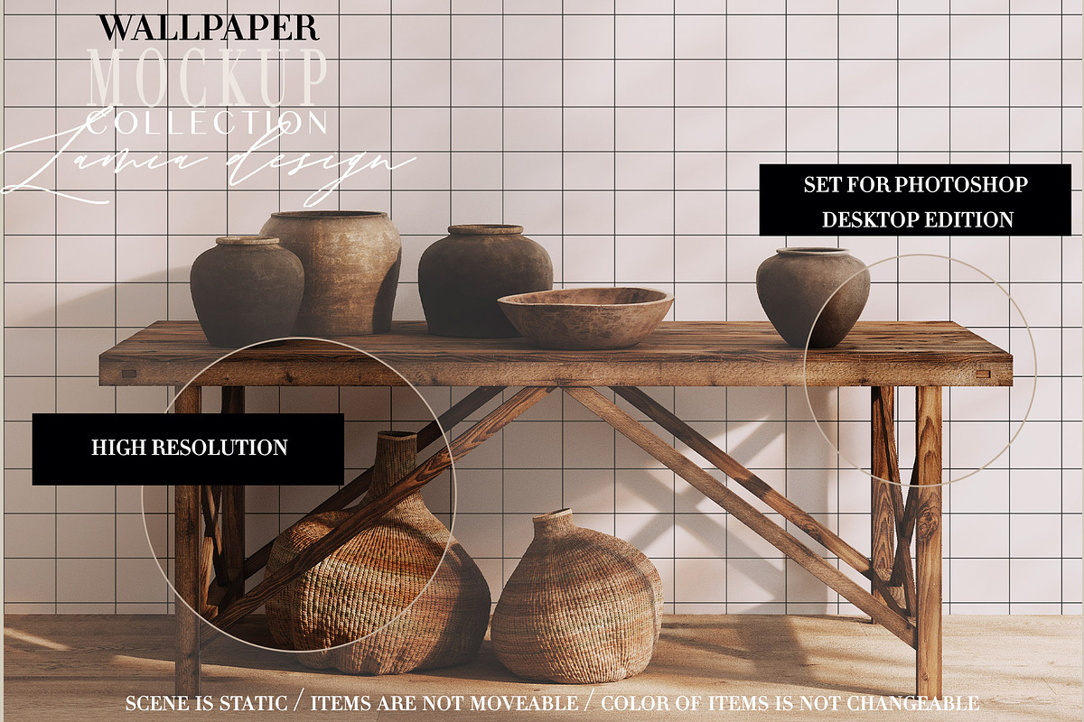 Wallpaper Mockup Ethnic Decor, a Household Mockup by LAMIA DESIGN (Photo 3 of 14)