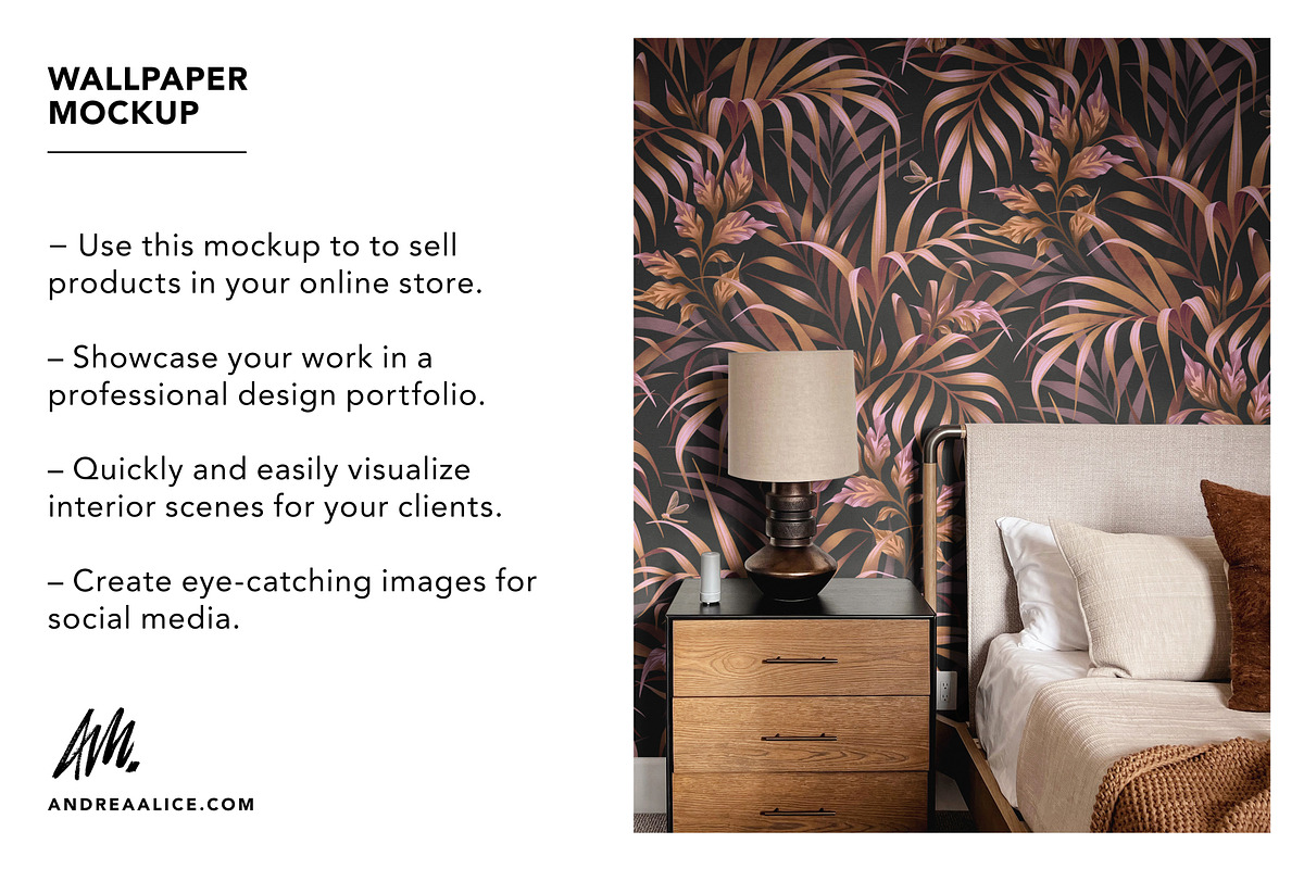 Wallpaper Mockup - Modern Bedside, a Household Mockup by Andrea Muller (Photo 2 of 6)