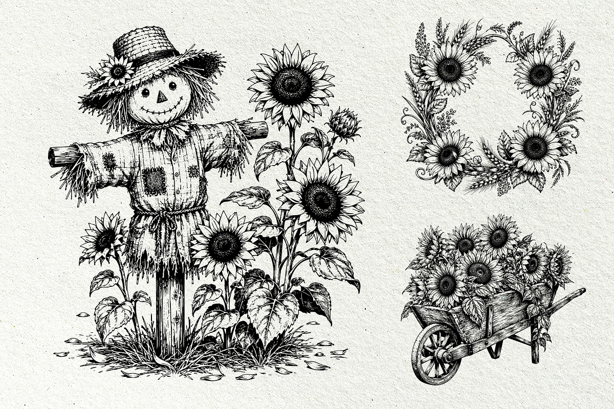 Sunflower Harvest Graphics, a Decorative Illustration by DENIDigitalArtSudio (Photo 4 of 5)