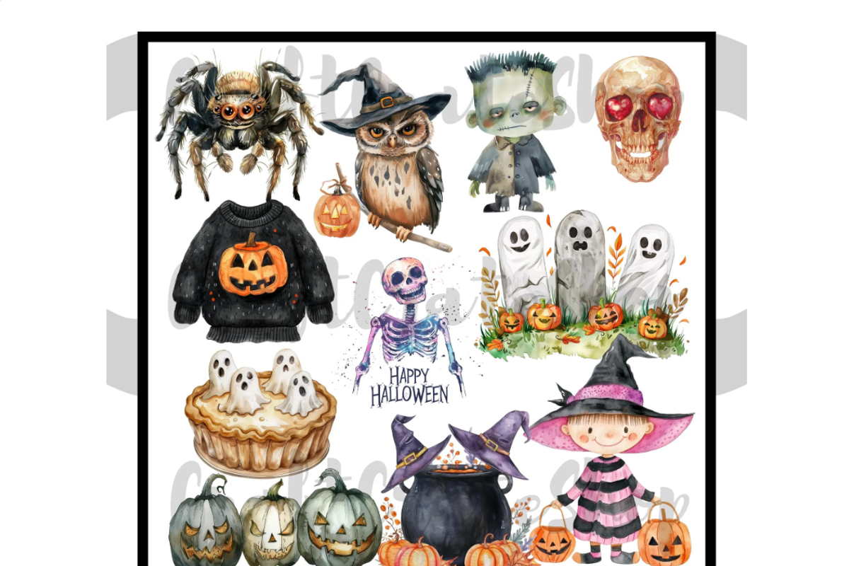 Cute Halloween Watercolor Clipart, an Illustration by CraftCrateShop (Photo 3 of 7)