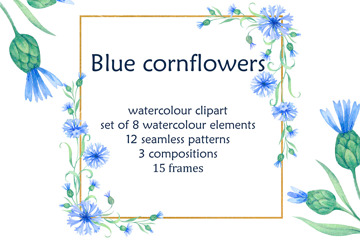 Blue cornflowers bundle, a Decorative Illustration by EshaStudio (Photo 2 of 15)
