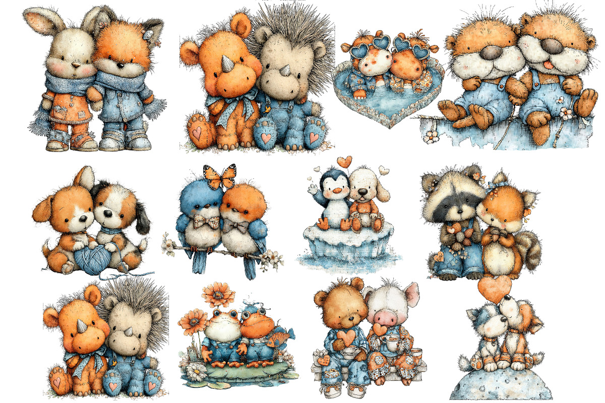 Cute Animal Couple Clipart, an Illustration by DreamArtGraphic (Photo 4 of 4)