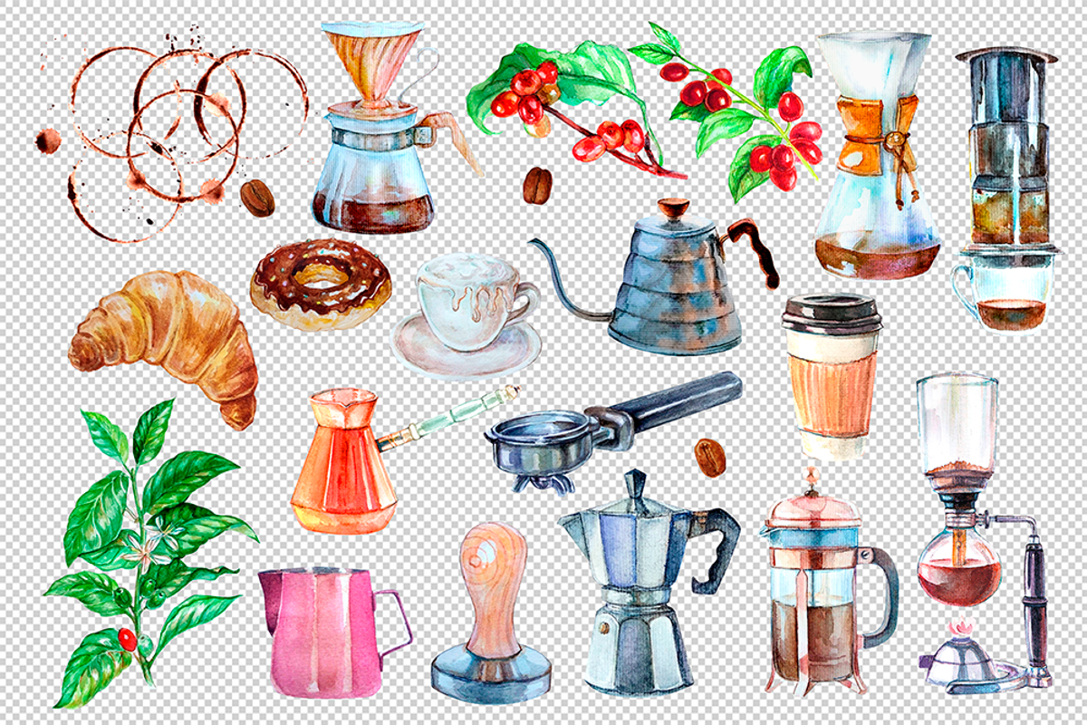 Watercolor Coffee Makers Set, a Pattern Graphic by PixelAesthetic (Photo 2 of 6)
