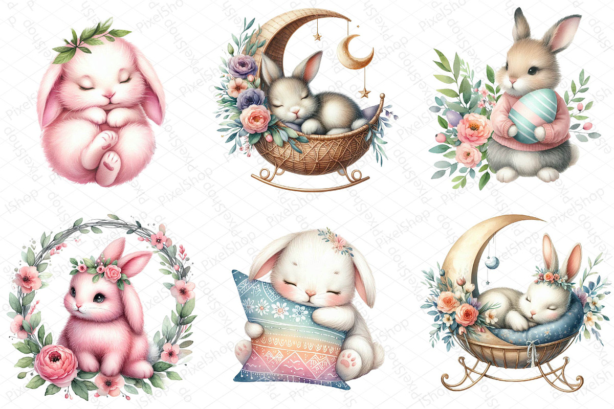 Watercolor Boho Pink Bunny Clipart, an Illustration by DreamPrint404 (Photo 5 of 5)