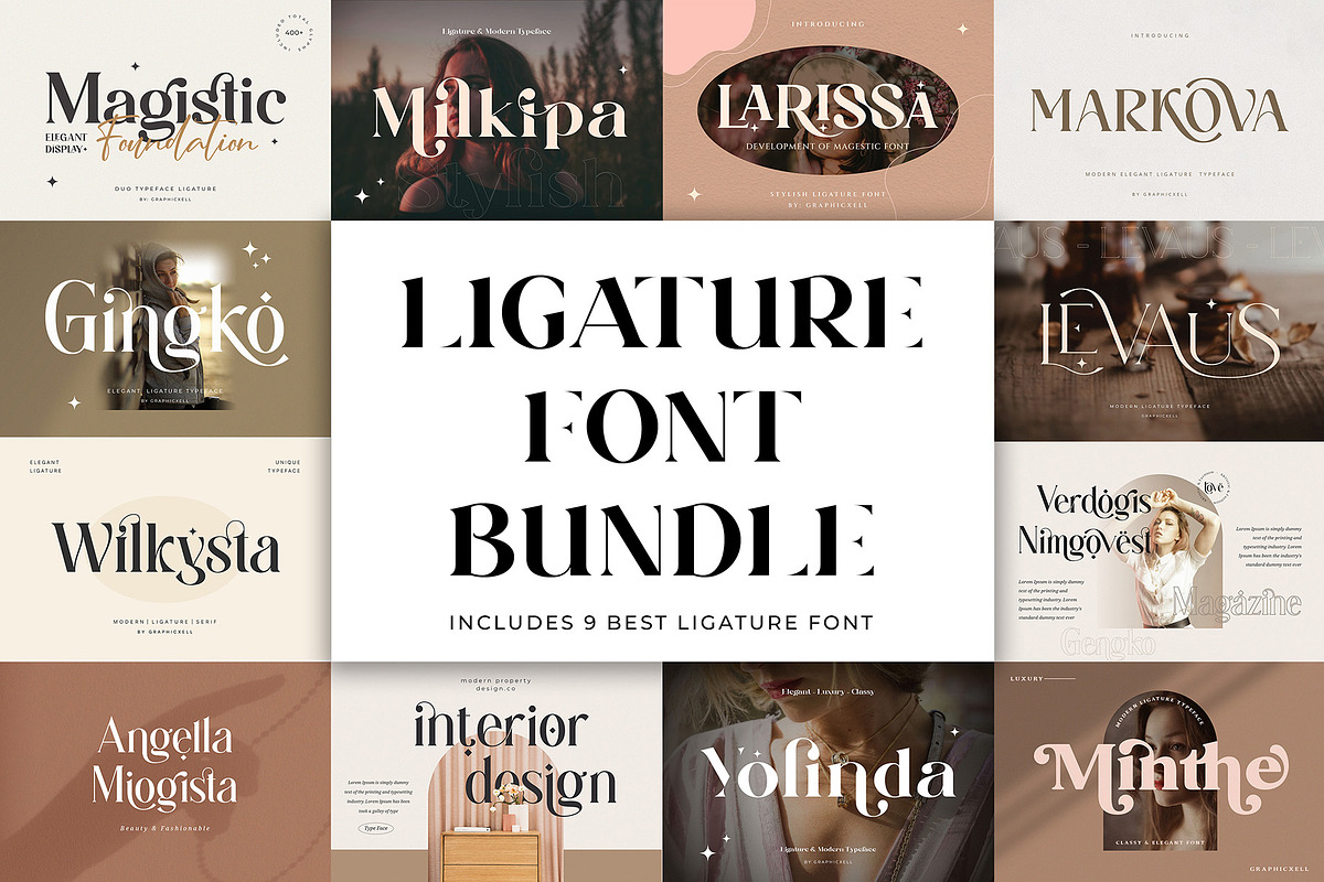 Ligature Font Bundle, a Serif Font by Graphicxell (Photo 1 of 48)