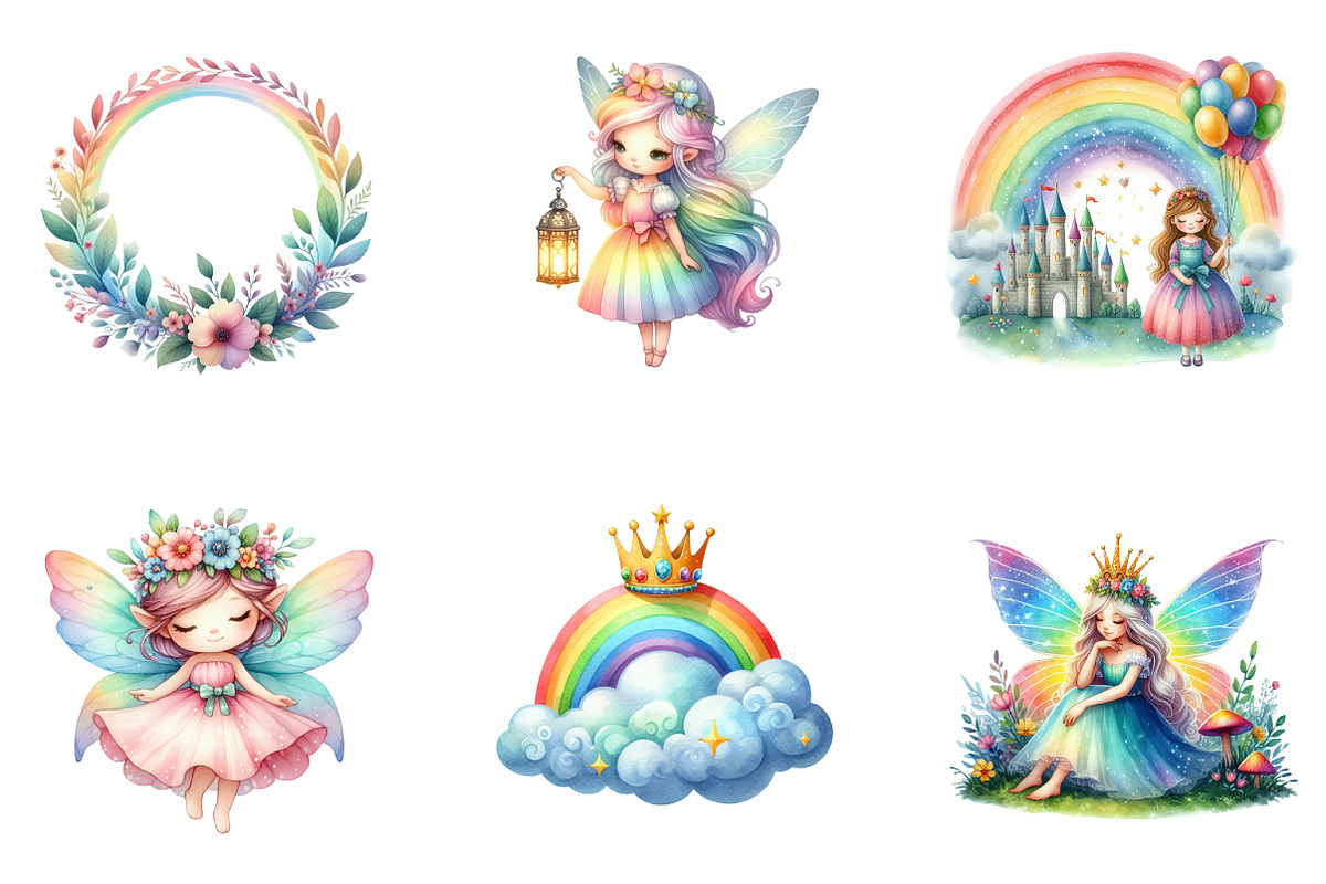 Rainbow Princess Watercolor Clipart, an Illustration by CreationArt (Photo 4 of 7)