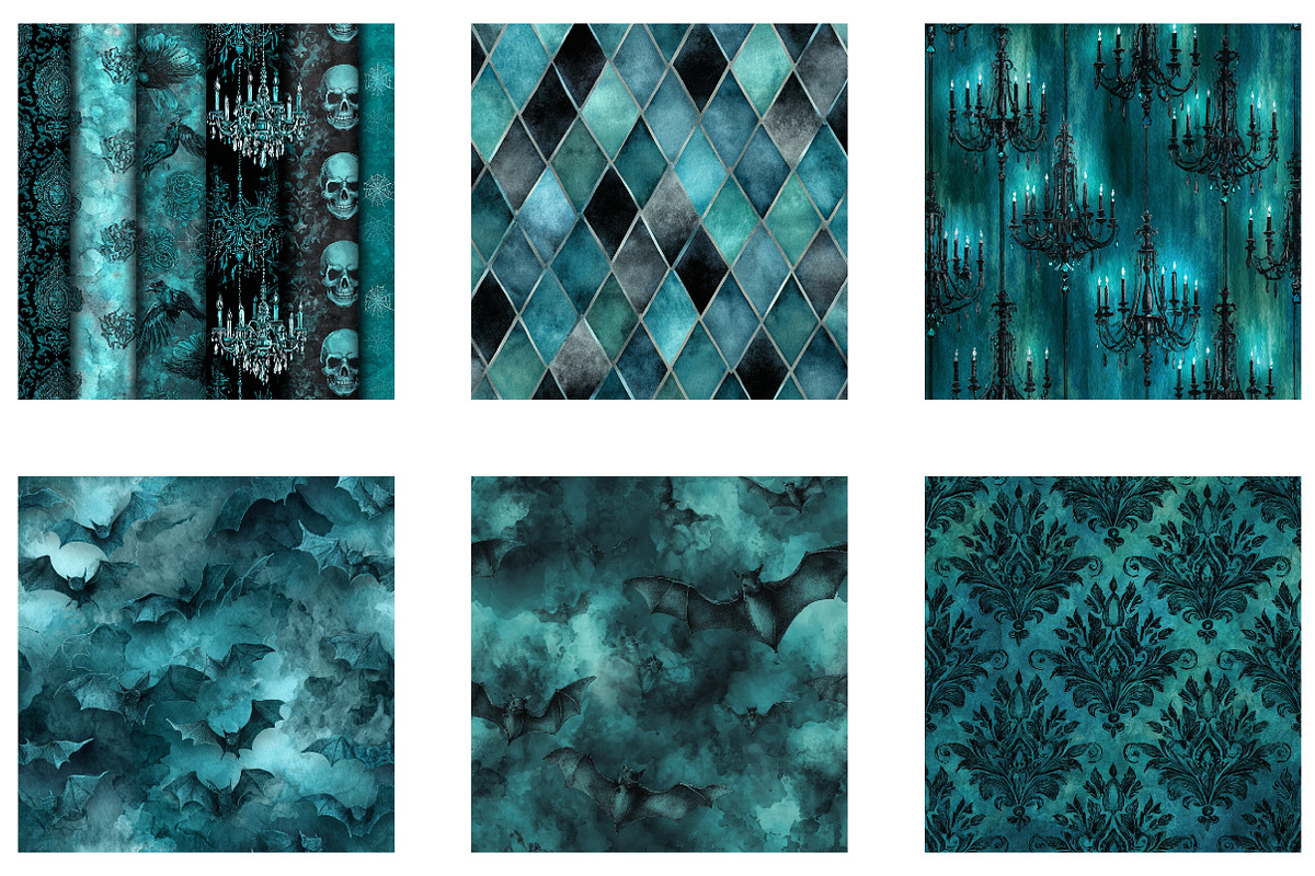 Teal Gothic digital paper, a Pattern Graphic by CreationArt (Photo 5 of 6)