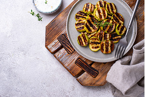 Grilled zucchini with garlic sauce, a Food & Drink Photo by Yulia Furman